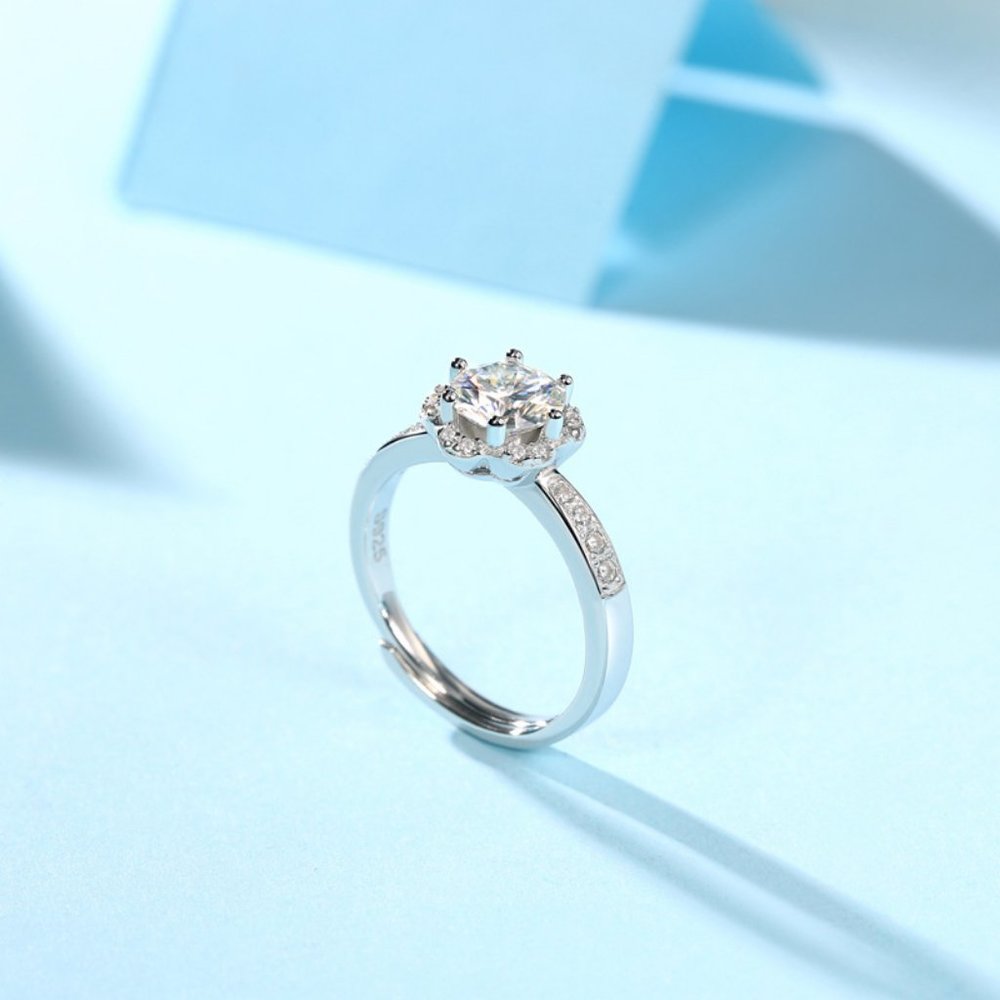 Certified 3ct. t.w. Moissanite Diamond Flower Engagement Ring NEW - Picture 4 of 10